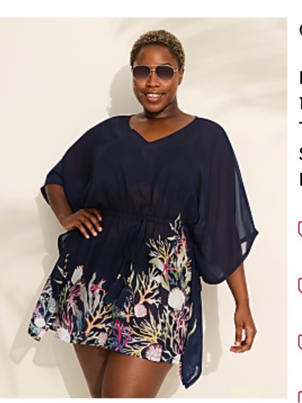 Lane Bryant Navy Sheer Floral Coral Reef Swim Cover-Up Tunic